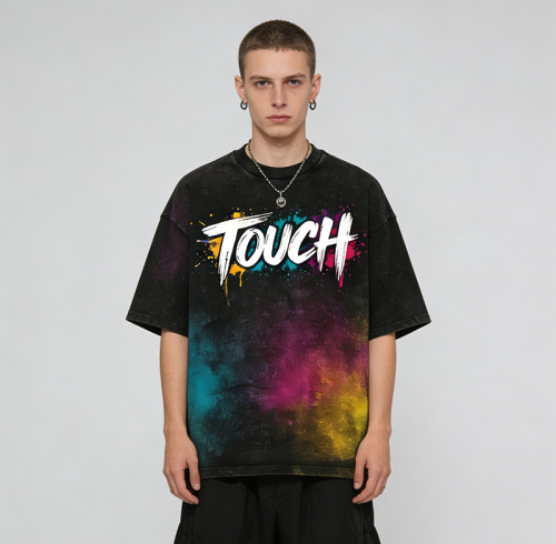 DIY Spray Dye Washed Black Graphic T-Shirt | 100% Cotton | Custom Streetwear Manufacturer