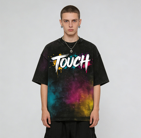 DIY Spray Dye Washed Black Graphic T-Shirt | 100% Cotton | Custom Streetwear Manufacturer