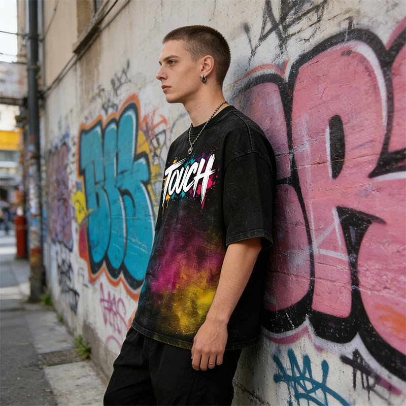 DIY Spray Dye Washed Black Graphic T-Shirt