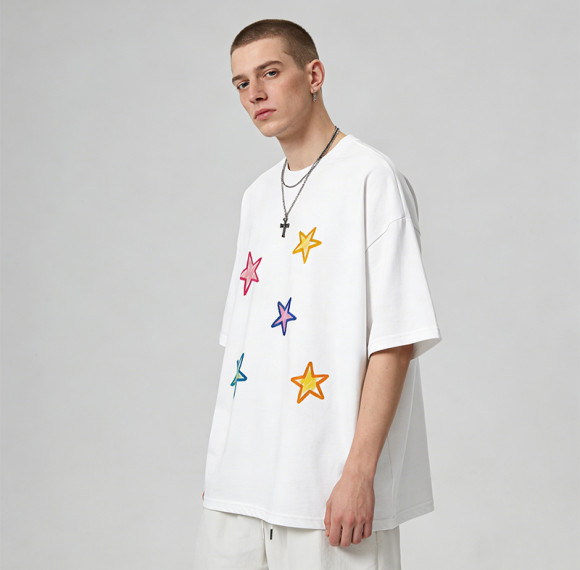 DIY Hand Painted T-Shirt | Custom Star Print | Oversized Cotton Tee | Custom Streetwear Manufacturer