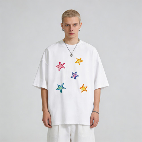 DIY Hand Painted T-Shirt | Custom Star Print | Oversized Cotton Tee | Custom Streetwear Manufacturer