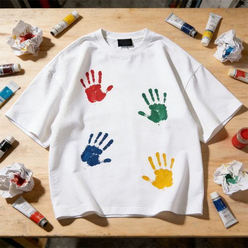 DIY Handprint Graphic Tee | 100% Cotton Oversized T-shirt | Custom Streetwear Manufacturer