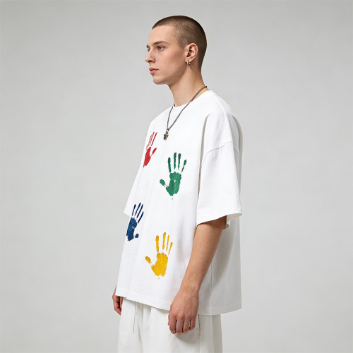 DIY Handprint Graphic Tee | 100% Cotton Oversized T-shirt | Custom Streetwear Manufacturer