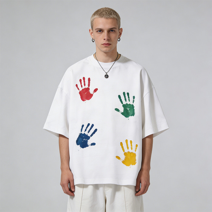 DIY Handprint Graphic Tee | 100% Cotton Oversized T-shirt | Custom Streetwear Manufacturer