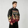 Flame Patchwork Applique Vintage Racing Jacket | Screen Printing | Satin Varsity Streetwear | Custom Streetwear Manufacturer