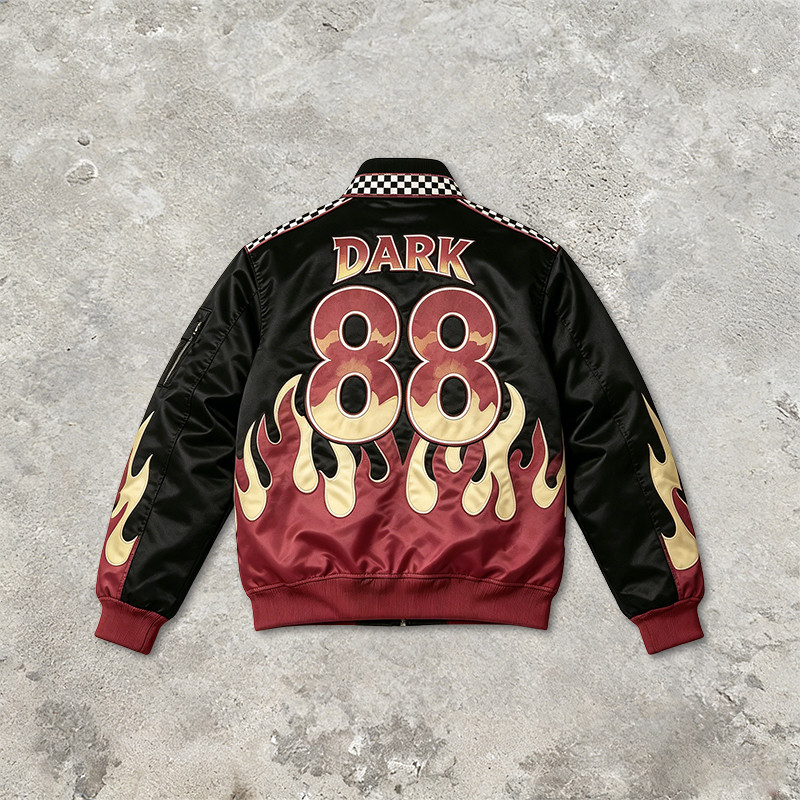 Flame Patchwork Applique Vintage Racing Jacket