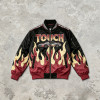 Flame Patchwork Applique Vintage Racing Jacket | Screen Printing | Satin Varsity Streetwear | Custom Streetwear Manufacturer