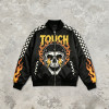 DTG Print Screen Printing Patchwork Racing Jacket | Vintage Skull Flame Streetwear | Custom Streetwear