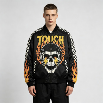 DTG Print Screen Printing Patchwork Racing Jacket | Vintage Skull Flame Streetwear | Custom Streetwear