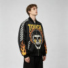 DTG Print Screen Printing Patchwork Racing Jacket | Vintage Skull Flame Streetwear | Custom Streetwear