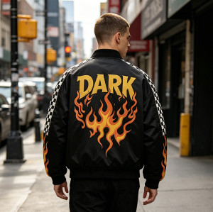 DTG Print Screen Printing Patchwork Racing Jacket | Vintage Skull Flame Streetwear | Custom Streetwear