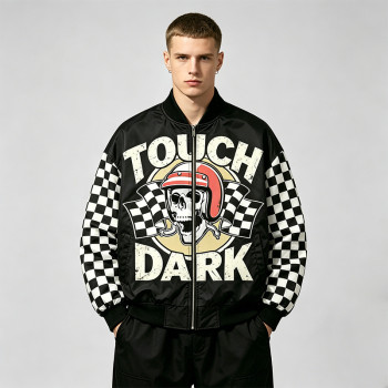 DTG Print Applique Patchwork Racing Jacket | Vintage Racing Skull Streetwear | Clothing Manufacturer