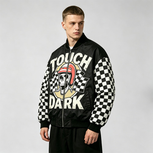 DTG Print Applique Patchwork Racing Jacket | Vintage Racing Skull Streetwear | Clothing Manufacturer