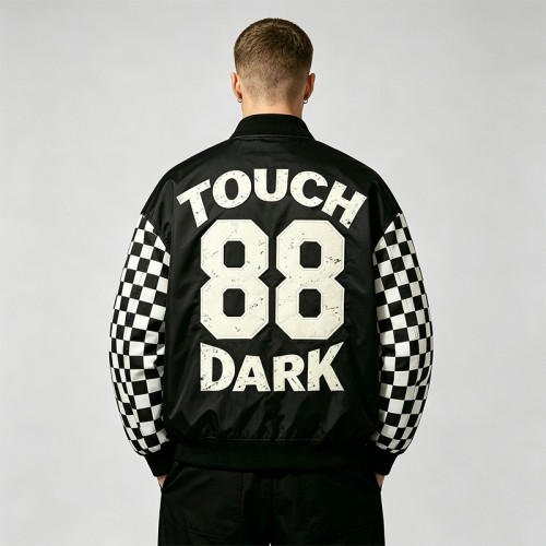 DTG Print Applique Patchwork Racing Jacket | Vintage Racing Skull Streetwear | Clothing Manufacturer