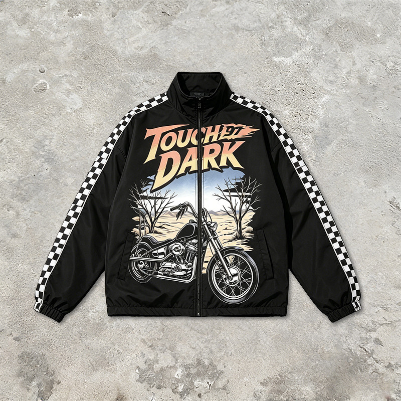 DTG Print Patchwork Checkerboard Racing Jacket