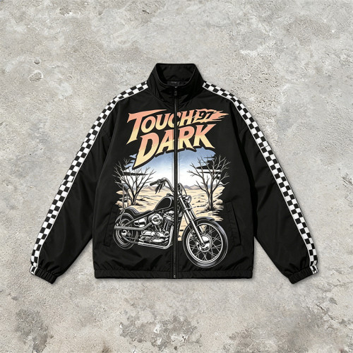 DTG Print Patchwork Checkerboard Racing Jacket | Vintage 97 Streetwear | Custom Streetwear Manufacturer