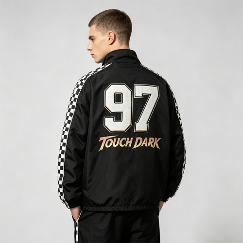DTG Print Patchwork Checkerboard Racing Jacket | Vintage 97 Streetwear | Custom Streetwear Manufacturer