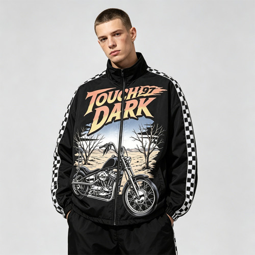 DTG Print Patchwork Checkerboard Racing Jacket | Vintage 97 Streetwear | Custom Streetwear Manufacturer