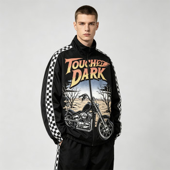 DTG Print Patchwork Checkerboard Racing Jacket | Vintage 97 Streetwear | Custom Streetwear Manufacturer