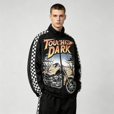 DTG Print Patchwork Checkerboard Racing Jacket | Vintage 97 Streetwear | Custom Streetwear Manufacturer