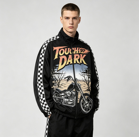 DTG Print Patchwork Checkerboard Racing Jacket | Vintage 97 Streetwear | Custom Streetwear Manufacturer