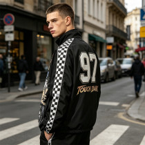 DTG Print Patchwork Checkerboard Racing Jacket | Vintage 97 Streetwear | Custom Streetwear Manufacturer