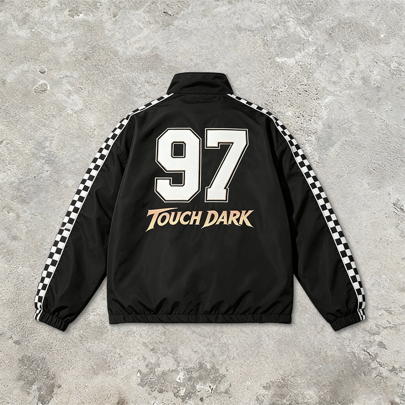 DTG Print Patchwork Checkerboard Racing Jacket