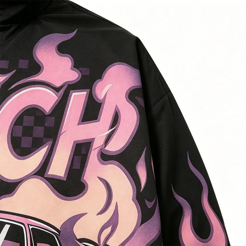 Digital Print Vintage Raing Flame Graphic Jacket