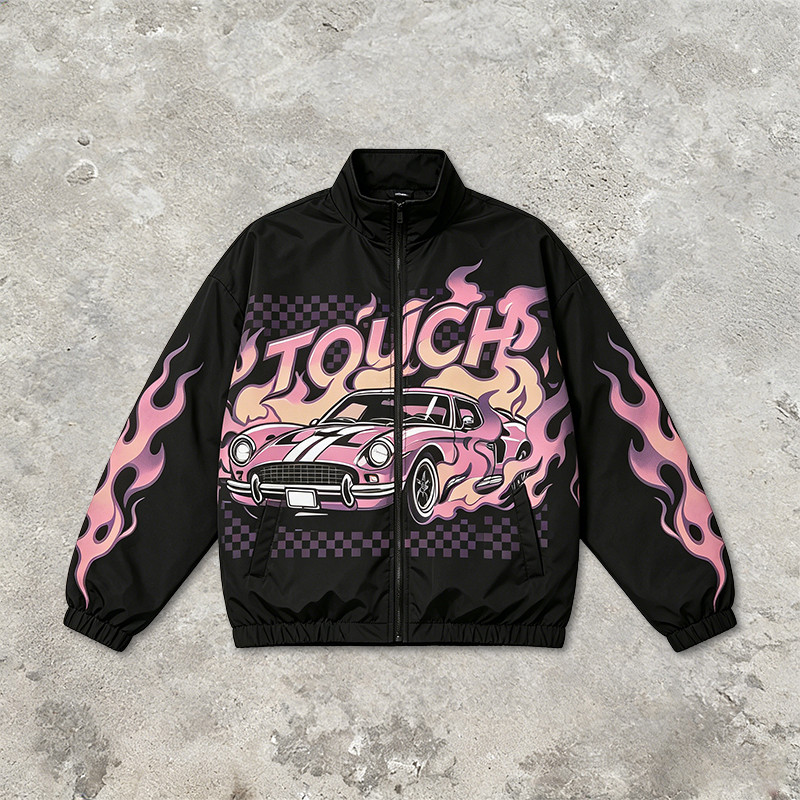 Digital Print Vintage Raing Flame Graphic Jacket