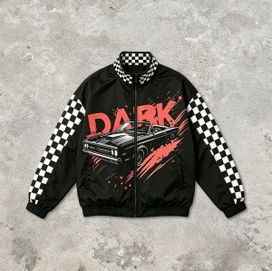 Digital Print and Screen Print Racing Jacket | Checkerboard Patchwork Vintage Racing Jacket | OEM Streetwear