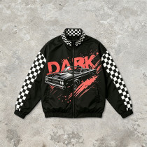 Digital Print and Screen Print Racing Jacket | Checkerboard Patchwork Vintage Racing Jacket | OEM Streetwear