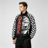 Screen Print and Checkerboard Patchwork Jacket | Vintage Racing Jacket | 100% Polyester | Streetwear Manufacturer