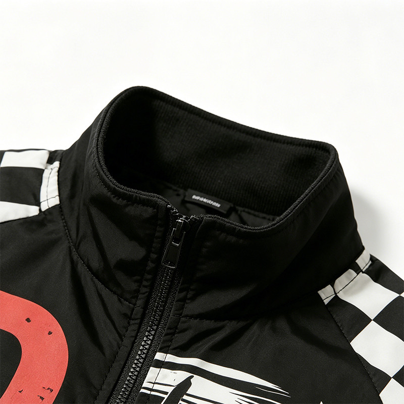 Screen Print and Checkerboard Patchwork Jacket