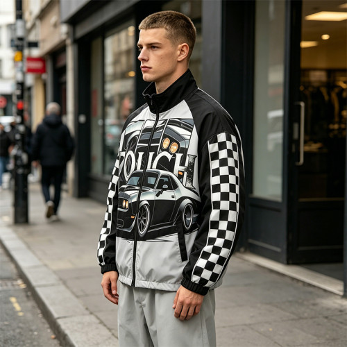 DTG Print Screen Print Patchwork Jacket | Vintage Racing Jacket | Streetwear Manufacturer