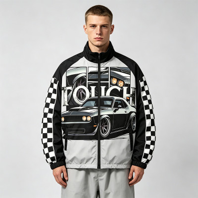 DTG Print Screen Print Patchwork Jacket | Vintage Racing Jacket | Streetwear Manufacturer