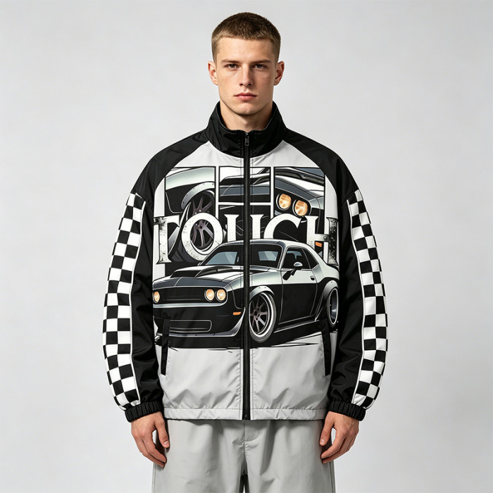 DTG Print Screen Print Patchwork Jacket | Vintage Racing Jacket | Streetwear Manufacturer
