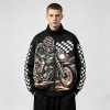 Applique Patchwork Print Vintage Biker Jacket | Retro Racing Streetwear | Clothing Manufacturer