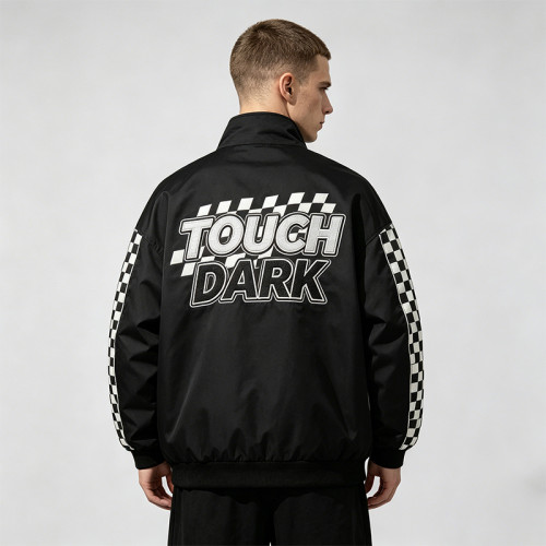 Applique Patchwork Print Vintage Biker Jacket | Retro Racing Streetwear | Clothing Manufacturer
