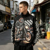 Applique Patchwork Print Vintage Biker Jacket | Retro Racing Streetwear | Clothing Manufacturer