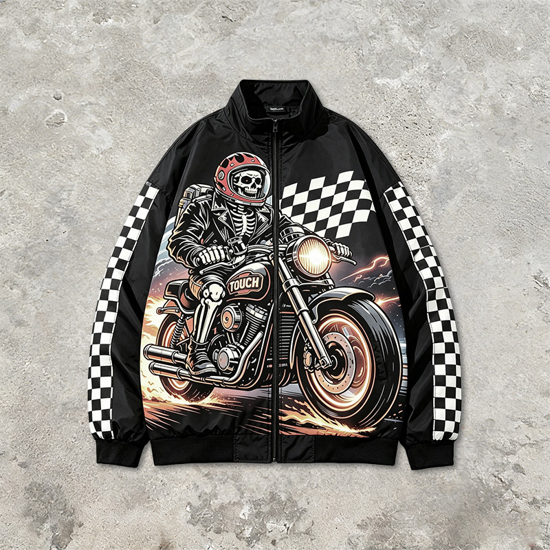 Applique Patchwork Print Vintage Biker Jacket