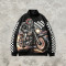 Applique Patchwork Print Vintage Biker Jacket | Retro Racing Streetwear | Clothing Manufacturer