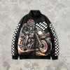 Applique Patchwork Print Vintage Biker Jacket | Retro Racing Streetwear | Clothing Manufacturer