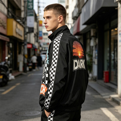 Printed Patchwork Racing Jacket | Vintage Streetwear | Y2K Style | Streetwear Manufacturer