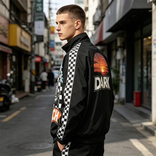 Printed Patchwork Racing Jacket | Vintage Streetwear | Y2K Style | Streetwear Manufacturer