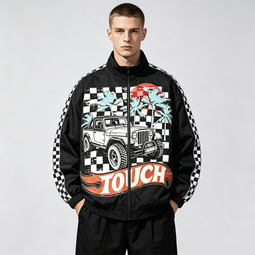 Printed Patchwork Racing Jacket | Vintage Streetwear | Y2K Style | Streetwear Manufacturer