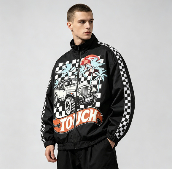 Printed Patchwork Racing Jacket | Vintage Streetwear | Y2K Style | Streetwear Manufacturer