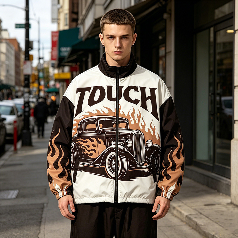 Patchwork DTG Print Vintage Biker Jacket