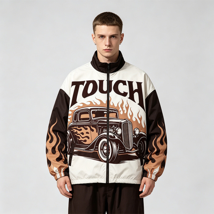 Patchwork DTG Print Vintage Biker Jacket | Y2K Racing Jacket | Custom Streetwear Manufacturer