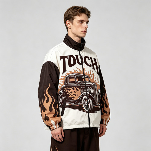 Patchwork DTG Print Vintage Biker Jacket | Y2K Racing Jacket | Custom Streetwear Manufacturer