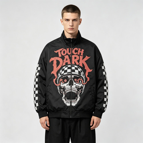 DTG and Screen Print 88 Skull Graphic Biker Jacket | Vintage Racing Streetwear | Clothing Manufacturer